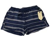 Banjara Navy Blue White Striped Linen Blend Shorts