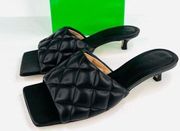 BOTTEGA VENETA Padded Quilted Black Leather Kitten Heel Mule Sandals EU 36.5