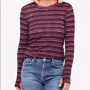 Evereve Peyton Jensen Ava Stripe Long Sleeve Soft Knit Top Maroon Purple Size S