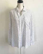 Black White Polkadot Long Sleeve Button Up Blouse in a Size Large