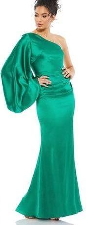 Ieena Mac Duggal Satin Puff Sleeve Gown Emerald 6 NEW $398