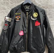 Black Bomber Jacket w/ patches Size M (Like New)