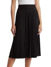 T Tahari Black Faux Suede Pleated Midi Skirt Size Large NWT