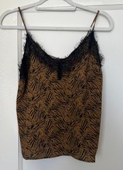 LUSH Lace Trim Zebra Print Cami Tank Top in Black Brown Size Small NWT