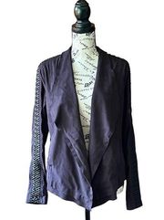 Faux Suede biker Moto  Jacket Small Draped Layered Open Front black