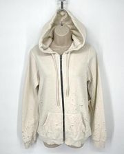 Cotton Citizen NEW Women's Distressed Hoodie in Bone Size M Long Sleeve Full Zip