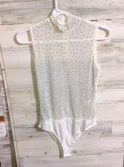 Banjul body suit one piece bling sparkly white bodysuit tank top large spandex​​