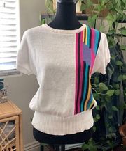 Vintage 80s Jonathan Martin Short Sleeve Crew Neck Knit Sweater - Medium