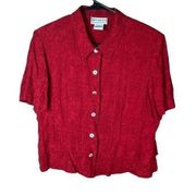 Vintage Karin Stevens Red Short Sleeve Button Down Blouse Size 14