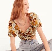 NEW J. crew Puff-sleeve organic cotton cropped top in zinnia floral size XL