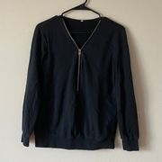 No Brand | Gold Zipper Front Long Sleeve Shirt Top Business Casual Office