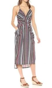 BCBGENERATION Striped Multicolor Strappy Neckline Pockets Maxi Dress, Size M