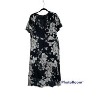 Jessica London Black Gray Floral Print Wrap Dress Two Piece Set Size 16W