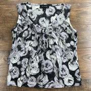 St John Gray Womens P‎ Black Floral Print 95% Silk Top Blouse Sleeveless Cami