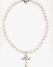 Orb silver-tone brass and faux-pearl choker necklace