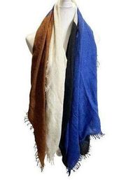 Bajra Amazing Fine Wool Silk Huge 64"Square Colorblock Shawl Scarf Wrap Blue Whi