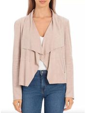 Bagatelle Faux-Suede Drape-Front Jacket Blazer in Pink, Size Small