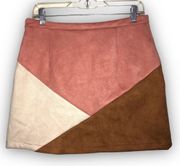 Le lis colorblock mini skirt pink tan off white Geometric Faux Suede Large