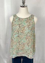 Dressy Leaf Print Tank Top Green & Tan Blouse Sz Small Chelsea 28 New Chelsea28