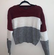 Burgundy, Grey and White Stripe Sweater