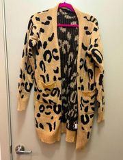 SHEIN LUNE Plus Leopard Pattern Drop Shoulder Duster Cardigan Brand New!