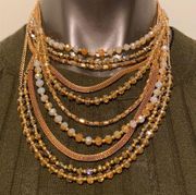 Layered Beaded Crystals & Gold Rope Necklace Set