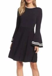 Eliza J Black Flare Bell Sleeve Contracting Party Fit & Flare Dress Size Small