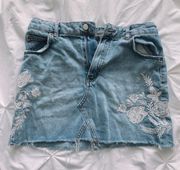 Jean Skirt with White Floral Embroidery