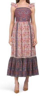 NWT Haute Hippie Boho Fairy Floral  Flutter Sleeve Maxi Dress open Back Size 6