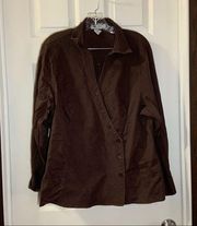 Carole Little Brown Textured Long Sleeve Button Up Blouse 2X