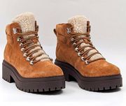 Marc Fisher Leigan Caramel Suede Sherpa Trim Lug Hiking Boot NWOT Size 5