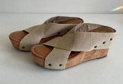 Women's Crown Vintage Tan Canvas Wedge Sandals Size 6.5 M EUC