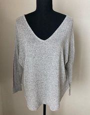 Charlotte Russe Silver Waffle V neck Long Sleeve Size Small