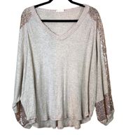 Waffle Design Sequined Dolman Sleeve Top