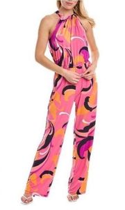 Trina by Trina Turk Tropical Print Halter Juju Jumpsuit Sz S NEW