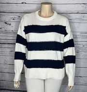Crown & Ivy NWT Size XXL Navy Blue & Off White Stripe Sequin Trim Sweater Top