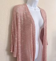 Cuddl Duds Openwork Knit Cardigan Sweater Rosette Pink Women's Medium