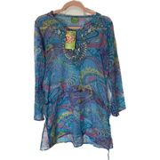 Vibrant Semi Sheer Cleopatra Resort Boho Beach Cover Up. New With Tags, Small