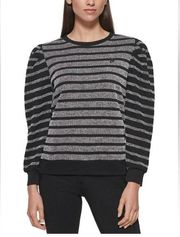 KARL LAGERFELD Textured Ribbed Pouf Sleeve Sweater