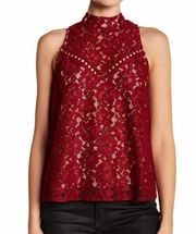 WAYF Women's Garnet Lace Overlay Sleeveless High Neck Portrait Blouse sz M