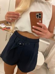 Navy Belted High Waisted Shorts
