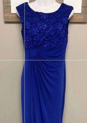 Connected Apparel Pullover Royal Blue Gown with Sequins and Laced Upper-Size 6