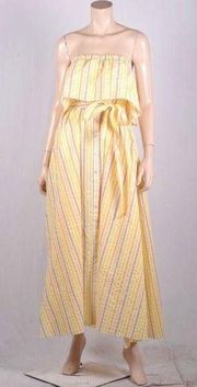 NEW LemLem Zeritu Bahiri Yellow Striped Strapless Ruffle Maxi Dress Large