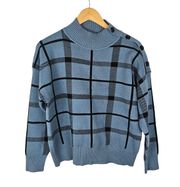 Tahari Blue Plaid Button Accent Sweater L