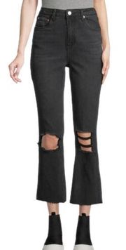 AVEC LES FILLES High-Rise Distressed Cropped Straight Jeans Vtg Black Women's 31