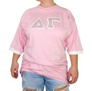 1980s Vintage Pink Sorority T-Shirt Embroidered Greek Letters XL Varsity Preppy