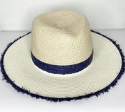 14th & Union Two Tone Cream Navy Raw Edge Straw Panama Hat