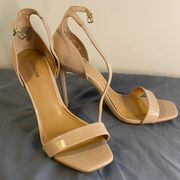 Express Toe and Ankle Strap Nude Heels