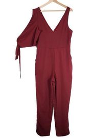 Lulus  One Sleeve Cold Shoulder Jumpsuit Size Medium Maroon