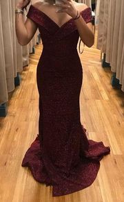 Jovani  Maroon Sparkly Prom Dress